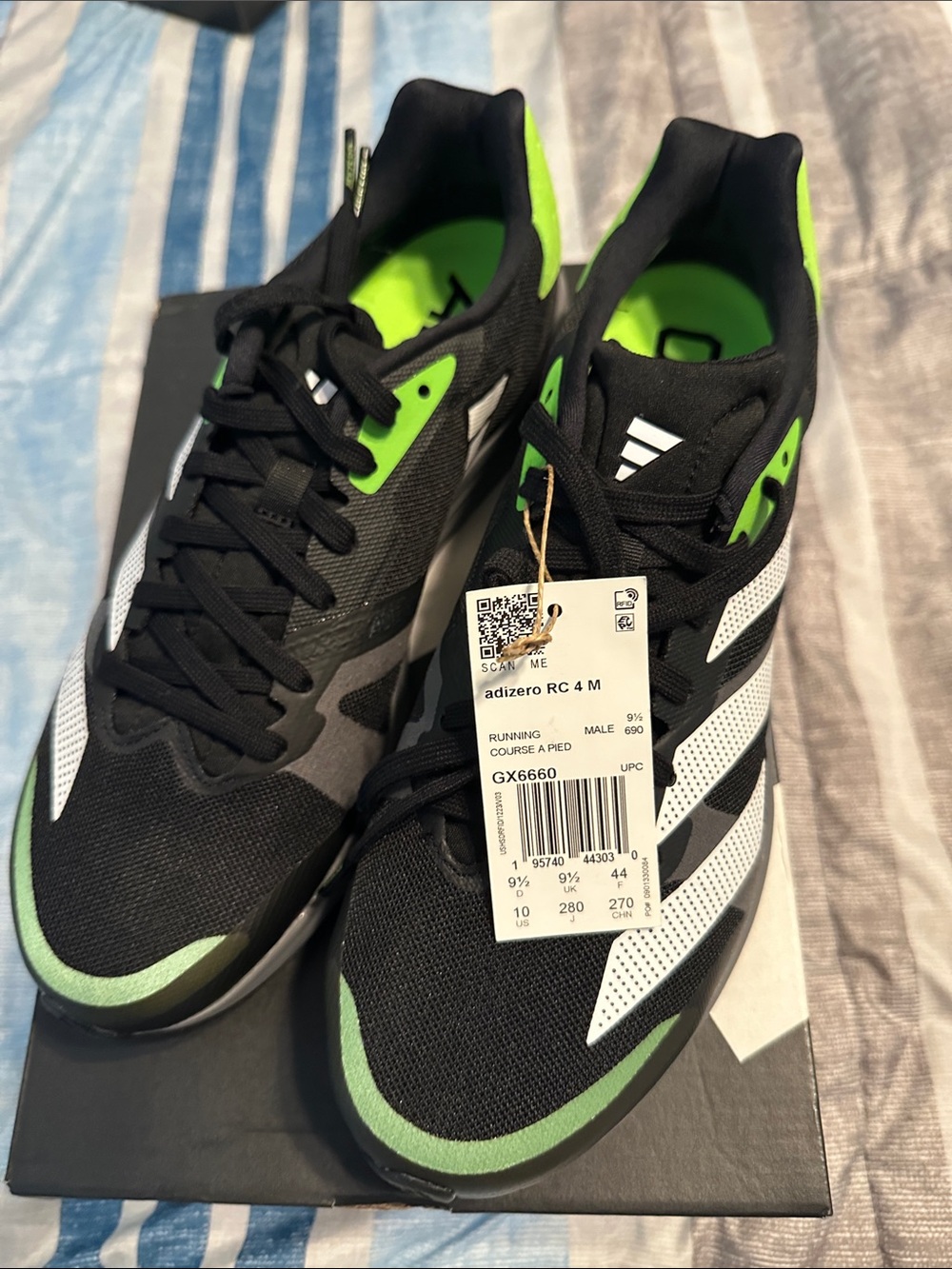 adidas Black & Neon Green adizero RC 4 Running Shoes